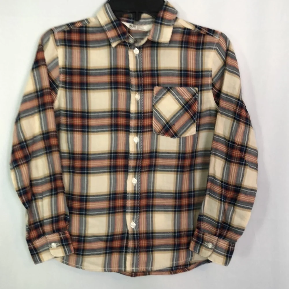 H&M Boys Plaid Shirt Long Sleeve Button / Olive Green Pullover Pants Size 7